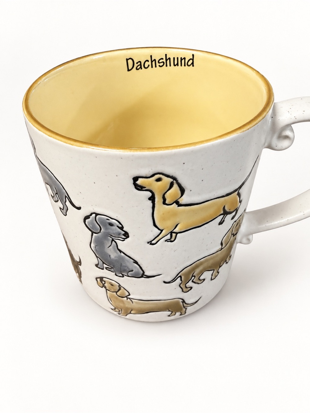 Dachshund Ceramic Coffee Mug with Yellow Interior